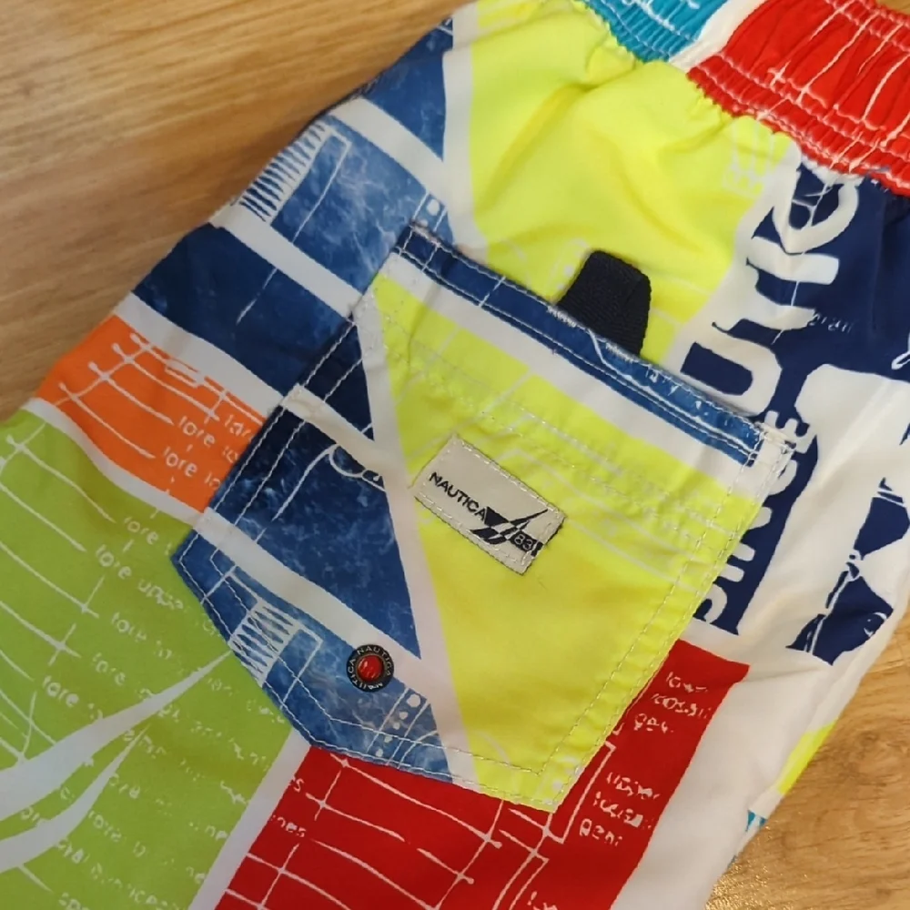 Nautica Red and Blue Swim Trunks Vibrant Geometric Design - Picture 6 of 7